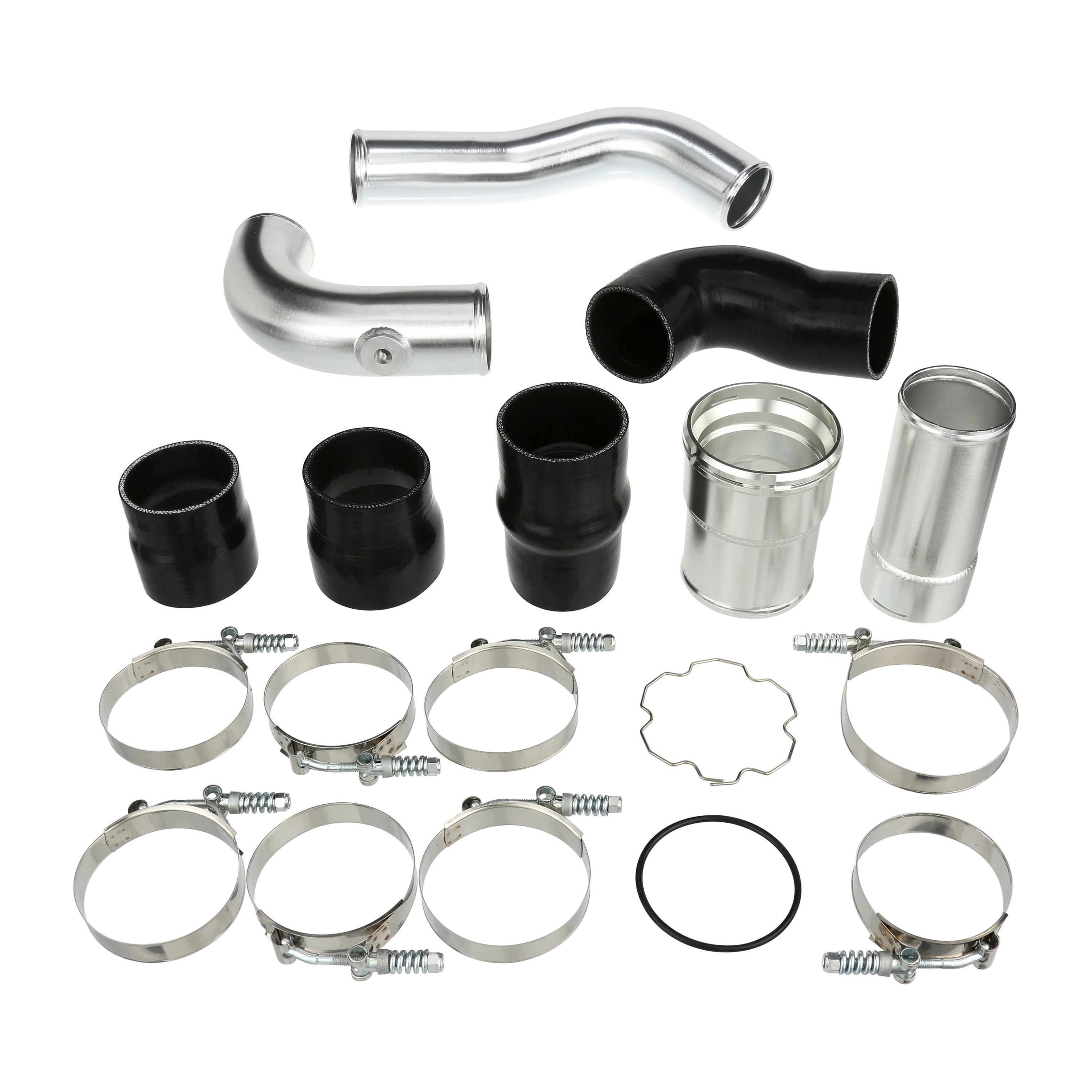Mammoth polished intercooler pipes, black silicone boots and clamps for the 2011–2016 Ford 6.7L Powerstroke